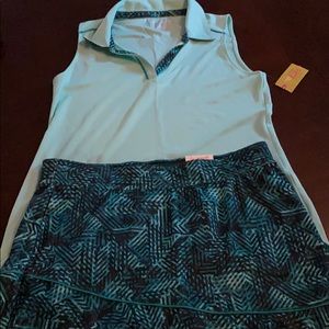 Golf outfit. Sleeveless shirt and skirt / skort.